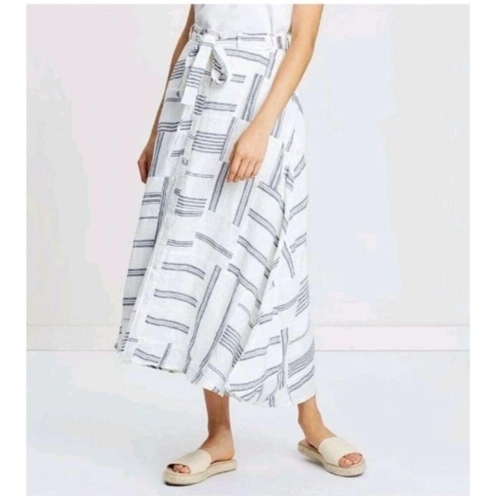 Polo Ralph Lauren Linen lined Patchwork Stripe Belted Midi Skirt Sz 6 MSRP $298